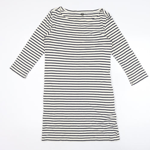 Uniqlo Womens Ivory Cotton Bodycon Size M Boat Neck - Navy and Ivory stripe.