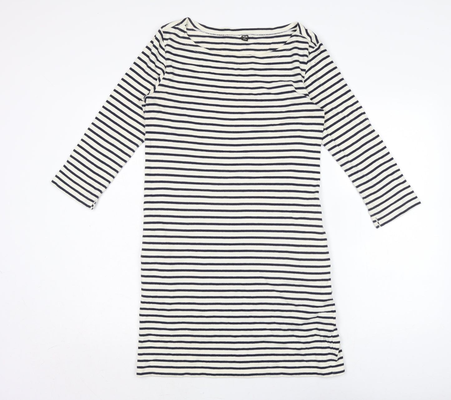 Uniqlo Womens Ivory Cotton Bodycon Size M Boat Neck - Navy and Ivory stripe.