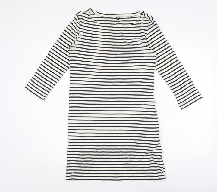 Uniqlo Womens Ivory Cotton Bodycon Size M Boat Neck - Navy and Ivory stripe.