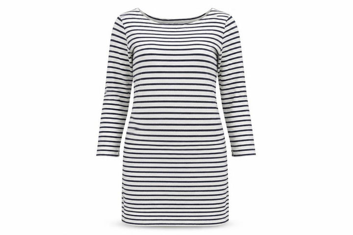 Uniqlo Womens Ivory Cotton Bodycon Size M Boat Neck - Navy and Ivory stripe.