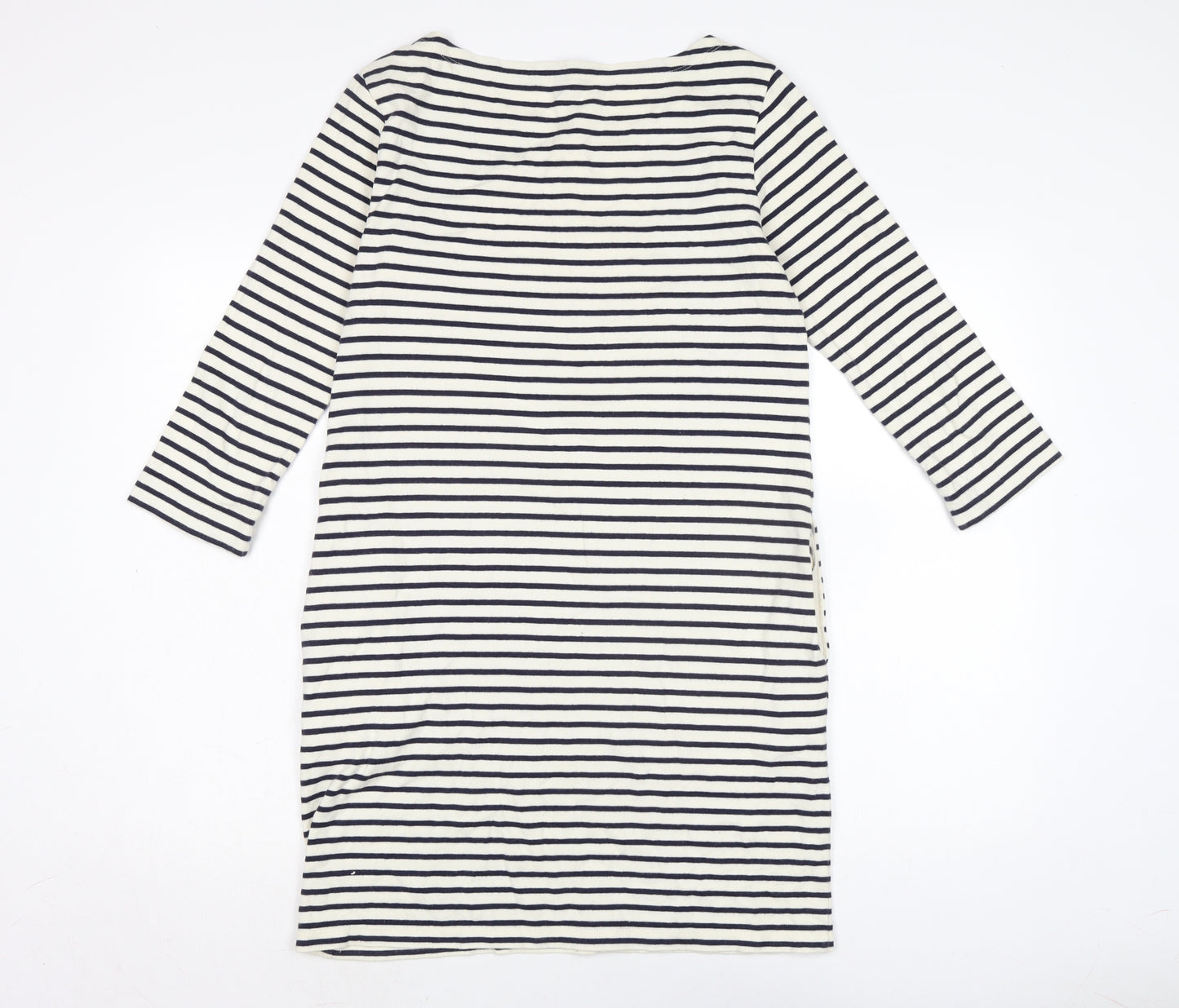 Uniqlo Womens Ivory Cotton Bodycon Size M Boat Neck - Navy and Ivory stripe.