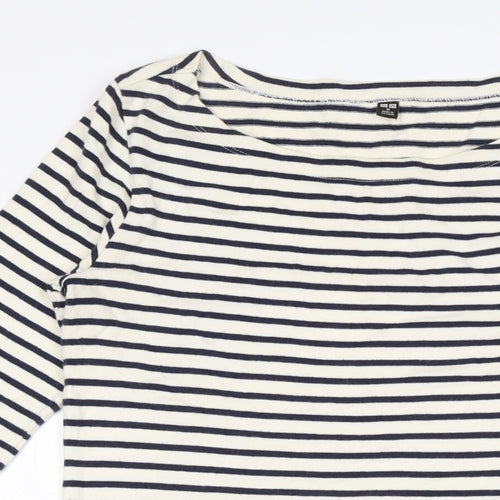 Uniqlo Womens Ivory Cotton Bodycon Size M Boat Neck - Navy and Ivory stripe.