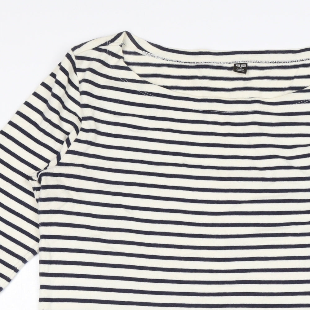 Uniqlo Womens Ivory Cotton Bodycon Size M Boat Neck - Navy and Ivory stripe.