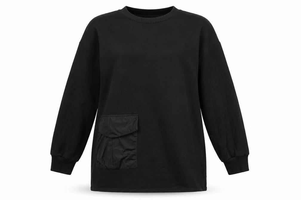 Front view of Zara women’s black cotton pullover sweatshirt, size L