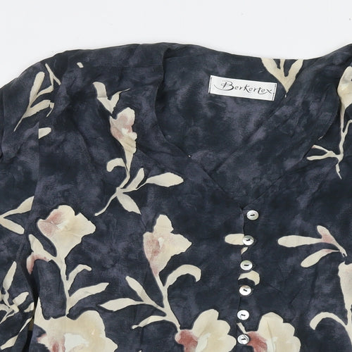 Berkertex Womens Multicoloured Floral Cupro Basic Button-Up Size 18 V-Neck