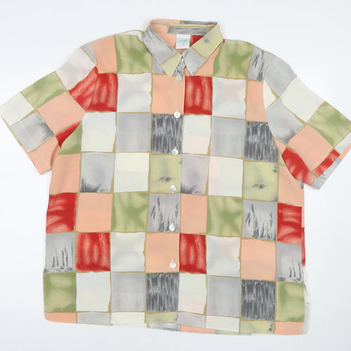 C&A Womens Multicoloured Geometric Polyester Basic Button-Up Size 16 Collared