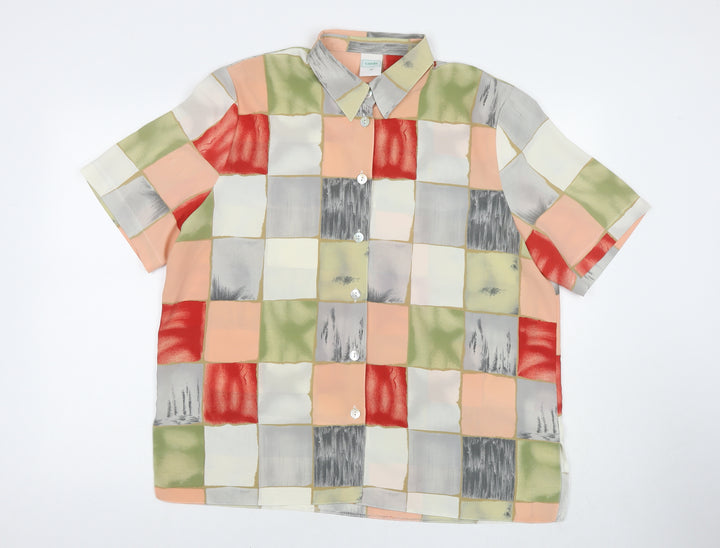 C&A Womens Multicoloured Geometric Polyester Basic Button-Up Size 16 Collared