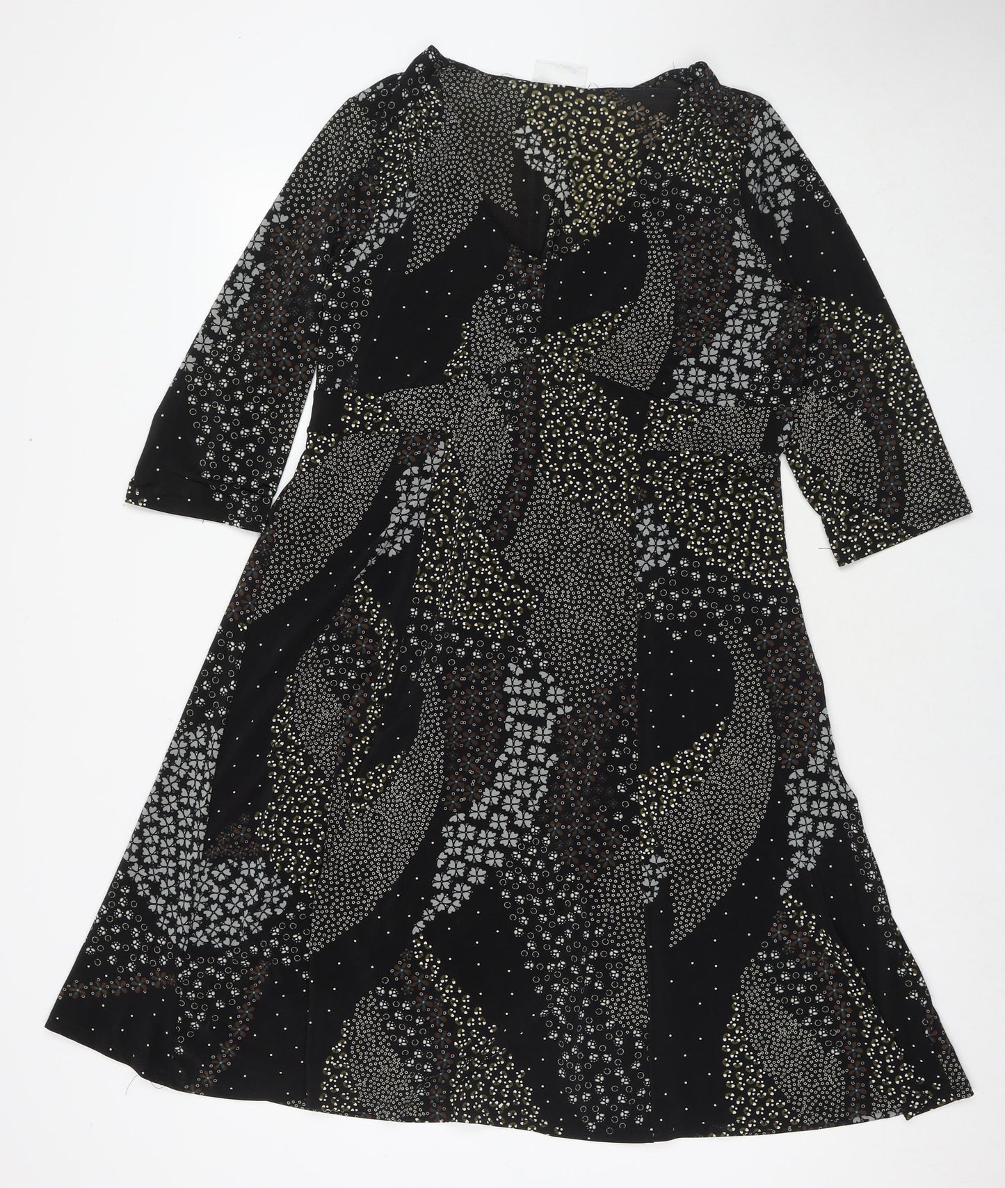 Wallis Womens Black Floral Polyester A-Line Size 18 V-Neck Pullover