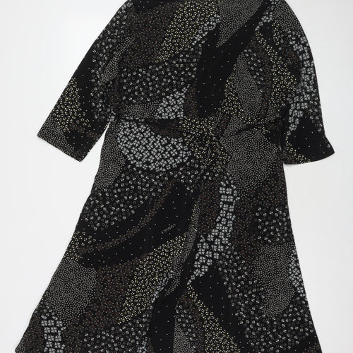 Wallis Womens Black Floral Polyester A-Line Size 18 V-Neck Pullover