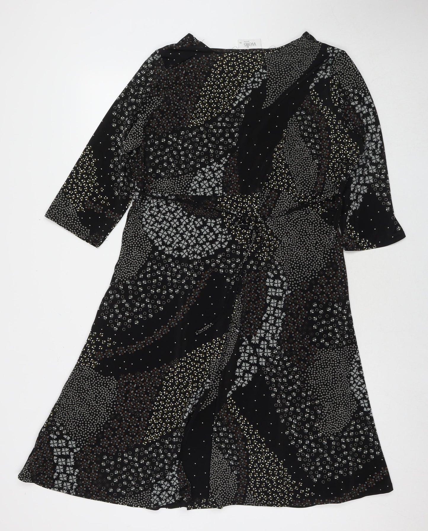 Wallis Womens Black Floral Polyester A-Line Size 18 V-Neck Pullover