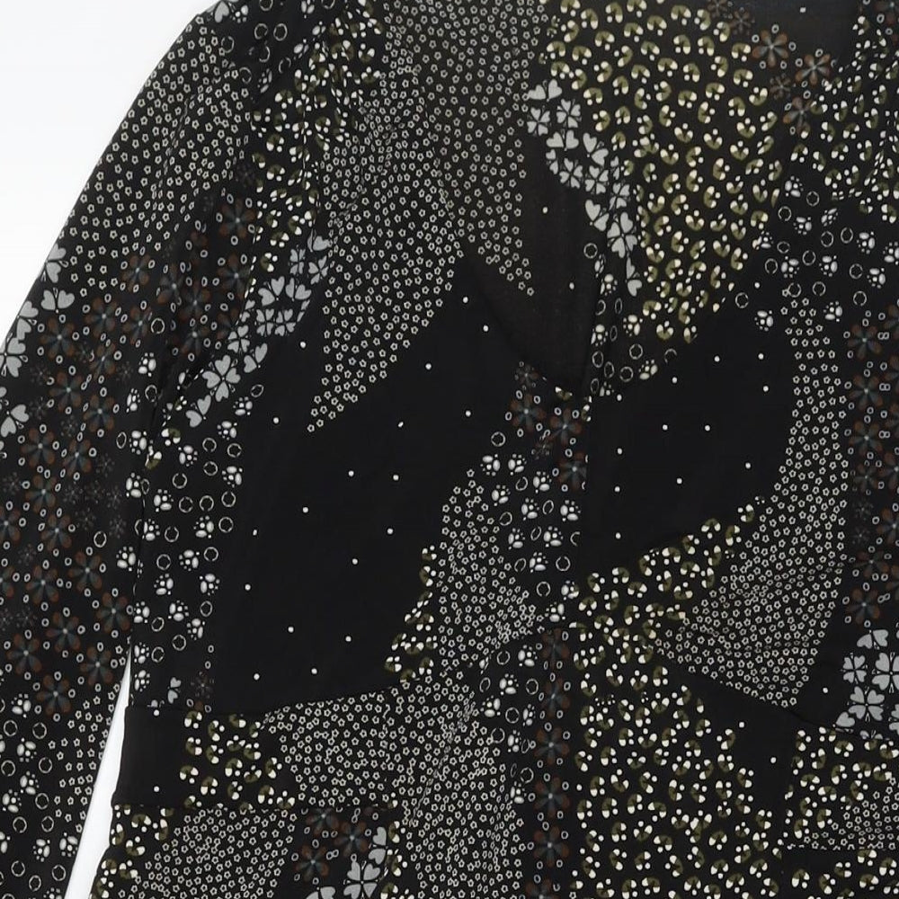 Wallis Womens Black Floral Polyester A-Line Size 18 V-Neck Pullover