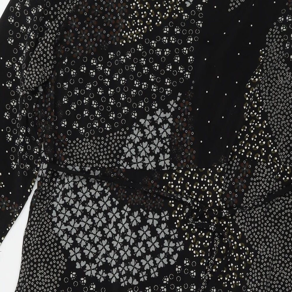 Wallis Womens Black Floral Polyester A-Line Size 18 V-Neck Pullover