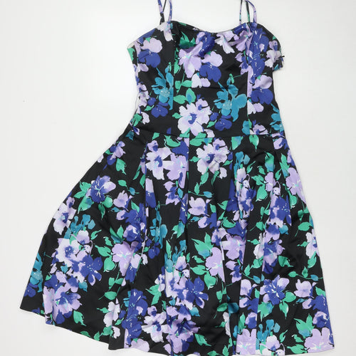 Coast Womens Multicoloured Floral Acetate Fit & Flare Size 10 Square Neck Zip