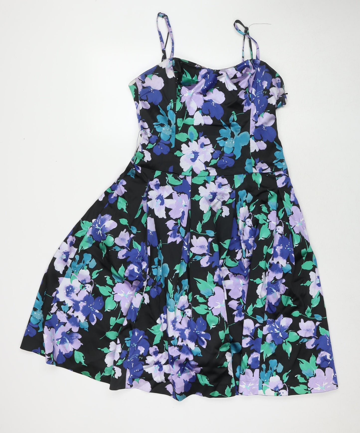 Coast Womens Multicoloured Floral Acetate Fit & Flare Size 10 Square Neck Zip