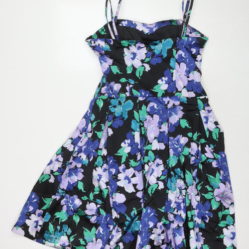 Coast Womens Multicoloured Floral Acetate Fit & Flare Size 10 Square Neck Zip
