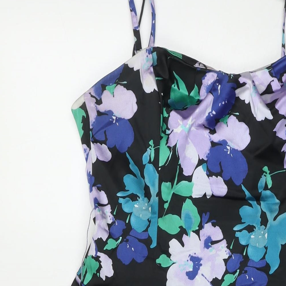 Coast Womens Multicoloured Floral Acetate Fit & Flare Size 10 Square Neck Zip