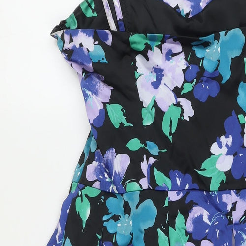 Coast Womens Multicoloured Floral Acetate Fit & Flare Size 10 Square Neck Zip