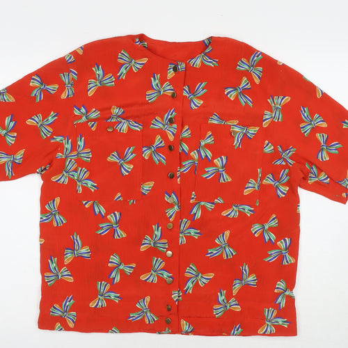 MAI Womens Red Geometric Polyester Basic Button-Up Size 12 V-Neck - Bow