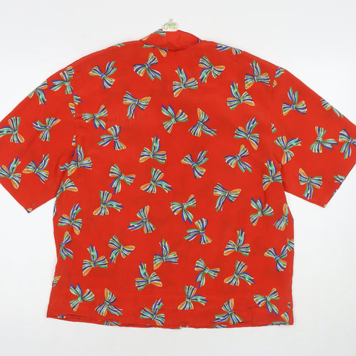 MAI Womens Red Geometric Polyester Basic Button-Up Size 12 V-Neck - Bow