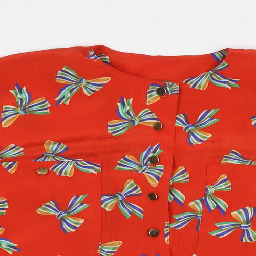 MAI Womens Red Geometric Polyester Basic Button-Up Size 12 V-Neck - Bow