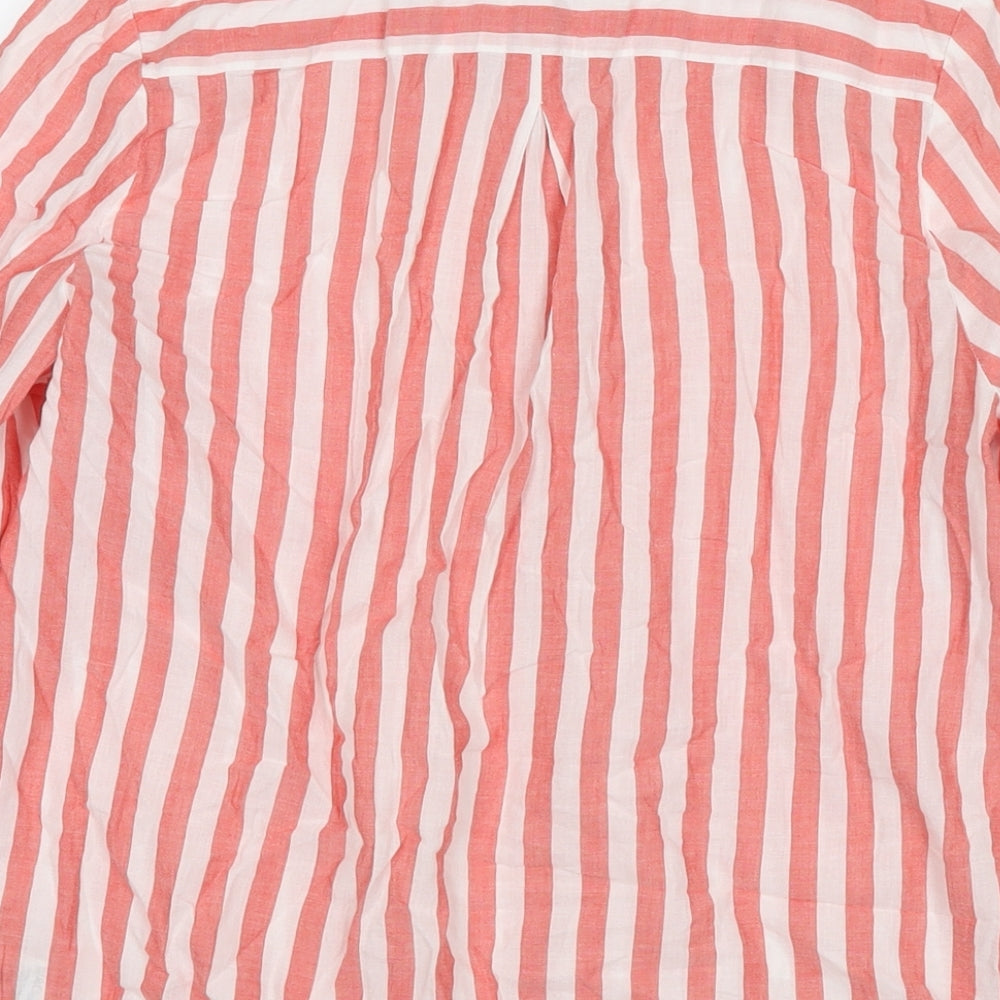 Marks and Spencer Womens Red Striped Cotton Basic Button-Up Size 12 Collared