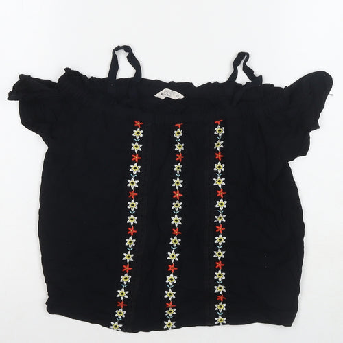 Candy Womens Black Viscose Basic T-Shirt Size 12 Off the Shoulder - Cold Shoulder