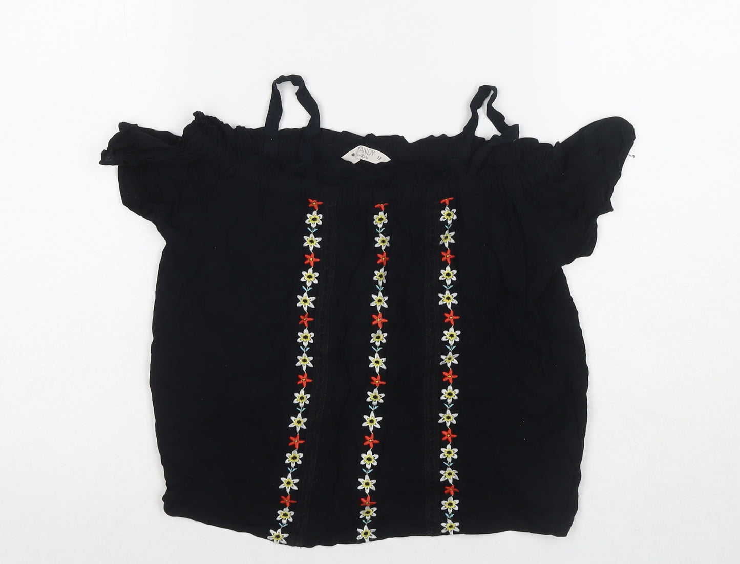Candy Womens Black Viscose Basic T-Shirt Size 12 Off the Shoulder - Cold Shoulder