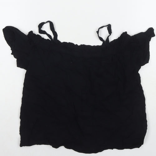 Candy Womens Black Viscose Basic T-Shirt Size 12 Off the Shoulder - Cold Shoulder