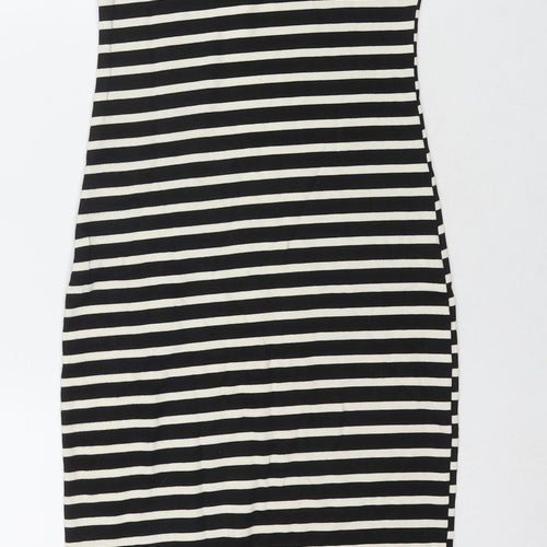 Monteau Womens Black Striped Polyester Bodycon Size S Roll Neck Button