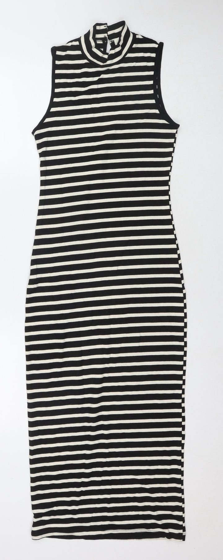 Monteau Womens Black Striped Polyester Bodycon Size S Roll Neck Button