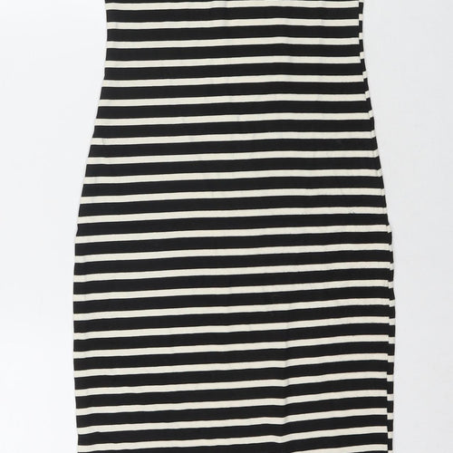 Monteau Womens Black Striped Polyester Bodycon Size S Roll Neck Button