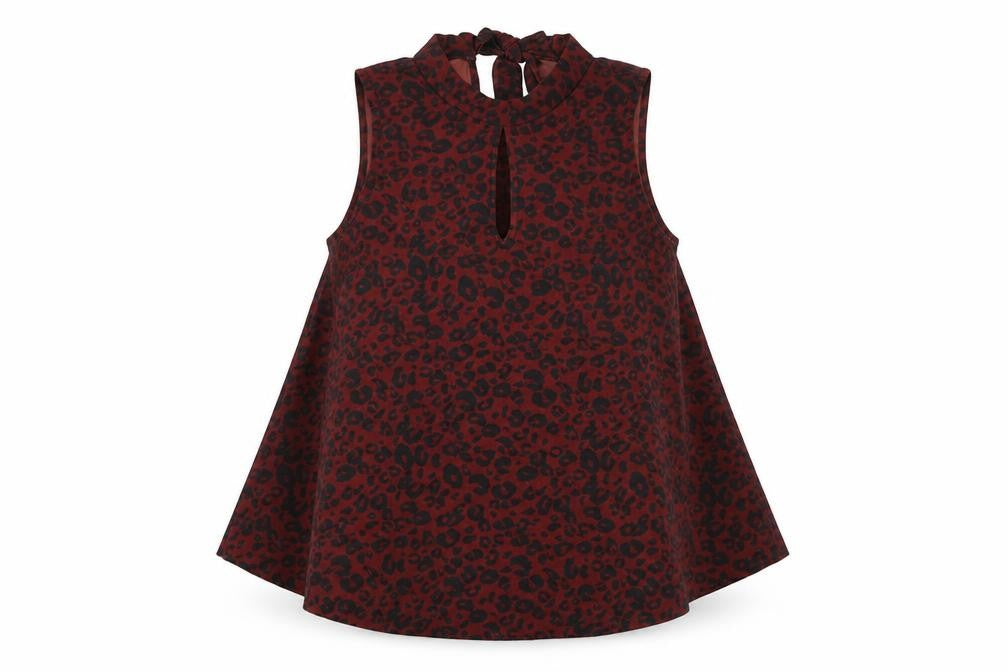 Front view of Next women’s brown animal print polyester basic tank, size M, round neck - leopard print