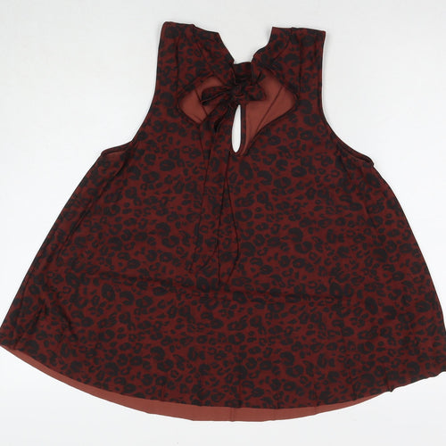 NEXT Womens Brown Animal Print Polyester Basic Tank Size M Round Neck - Leopard Print