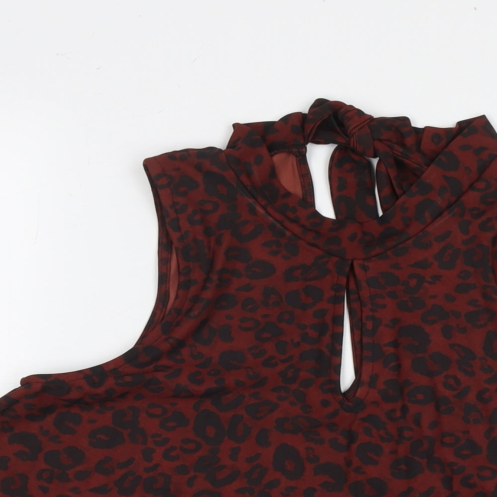 NEXT Womens Brown Animal Print Polyester Basic Tank Size M Round Neck - Leopard Print