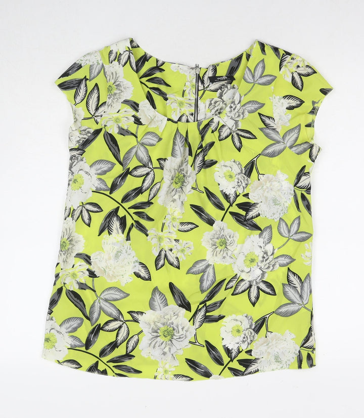 Wallis Womens Green Floral Polyester Basic Tank Size 12 Round Neck