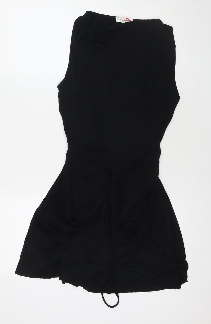 Poolgirl Womens Black Viscose T-Shirt Dress Size XS Round Neck Pullover - Cut Out Detail