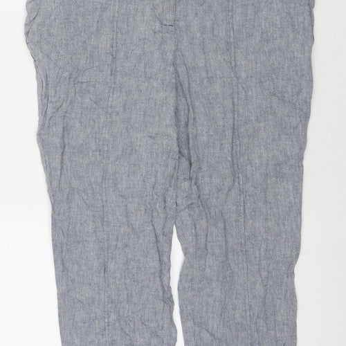 NEXT Womens Blue Linen Trousers Size 14 L24 in Regular Zip