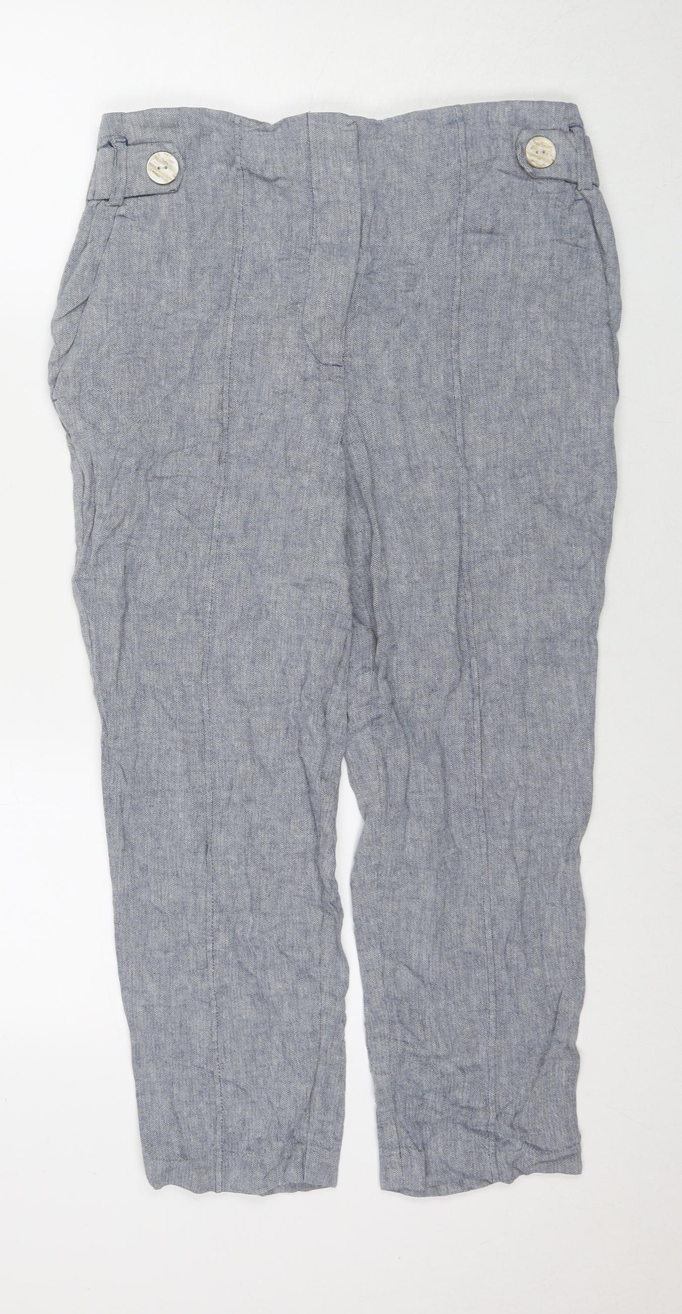 NEXT Womens Blue Linen Trousers Size 14 L24 in Regular Zip