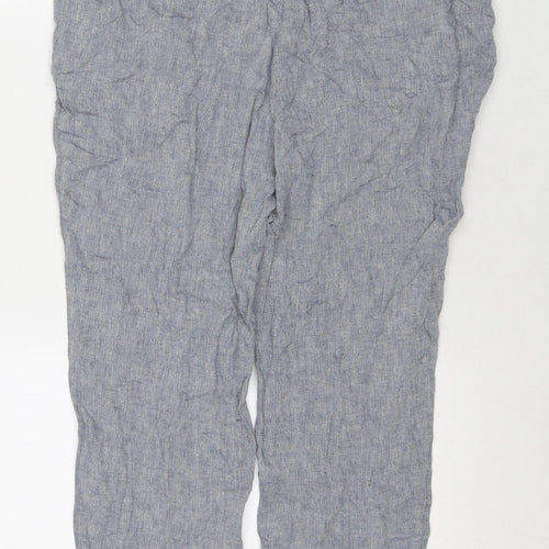 NEXT Womens Blue Linen Trousers Size 14 L24 in Regular Zip