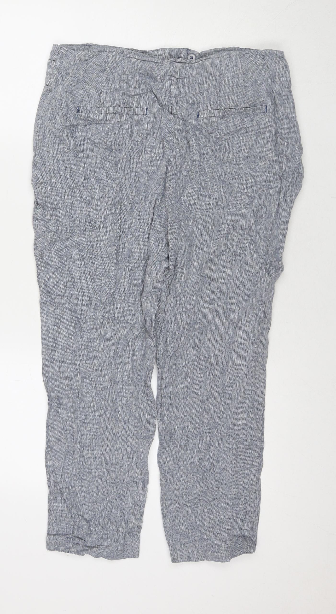 NEXT Womens Blue Linen Trousers Size 14 L24 in Regular Zip