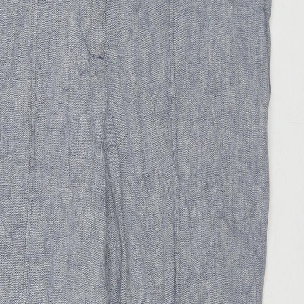 NEXT Womens Blue Linen Trousers Size 14 L24 in Regular Zip