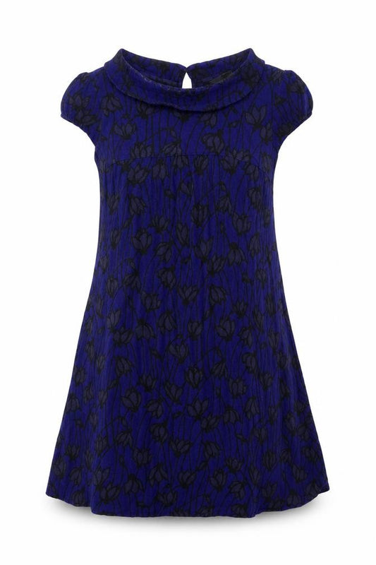 Front view of H&M women’s blue floral polyester a-line, size UK 10, round neck button