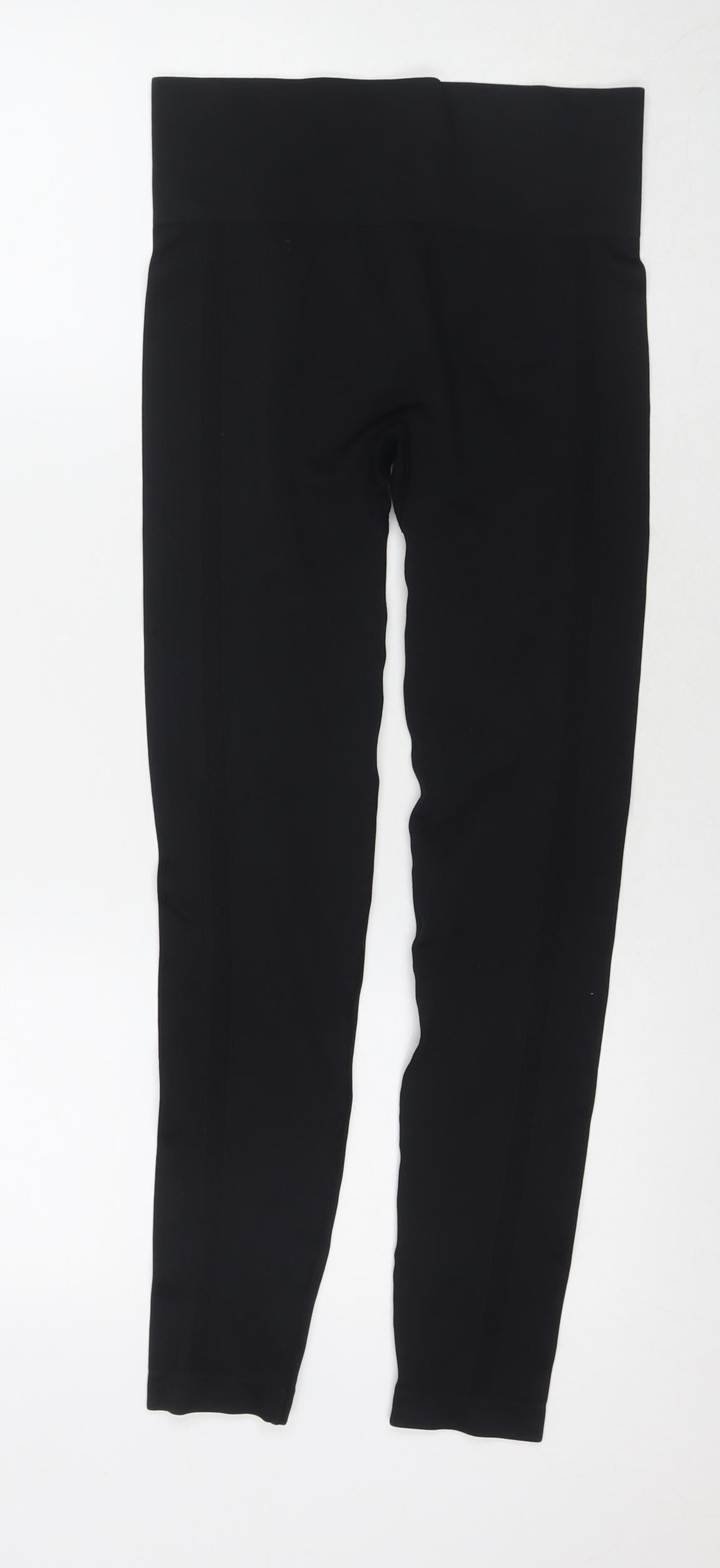 Workout Womens Black Polyester Compression Leggings Size 10 L26 in Regular Pullover - Size 10-12
