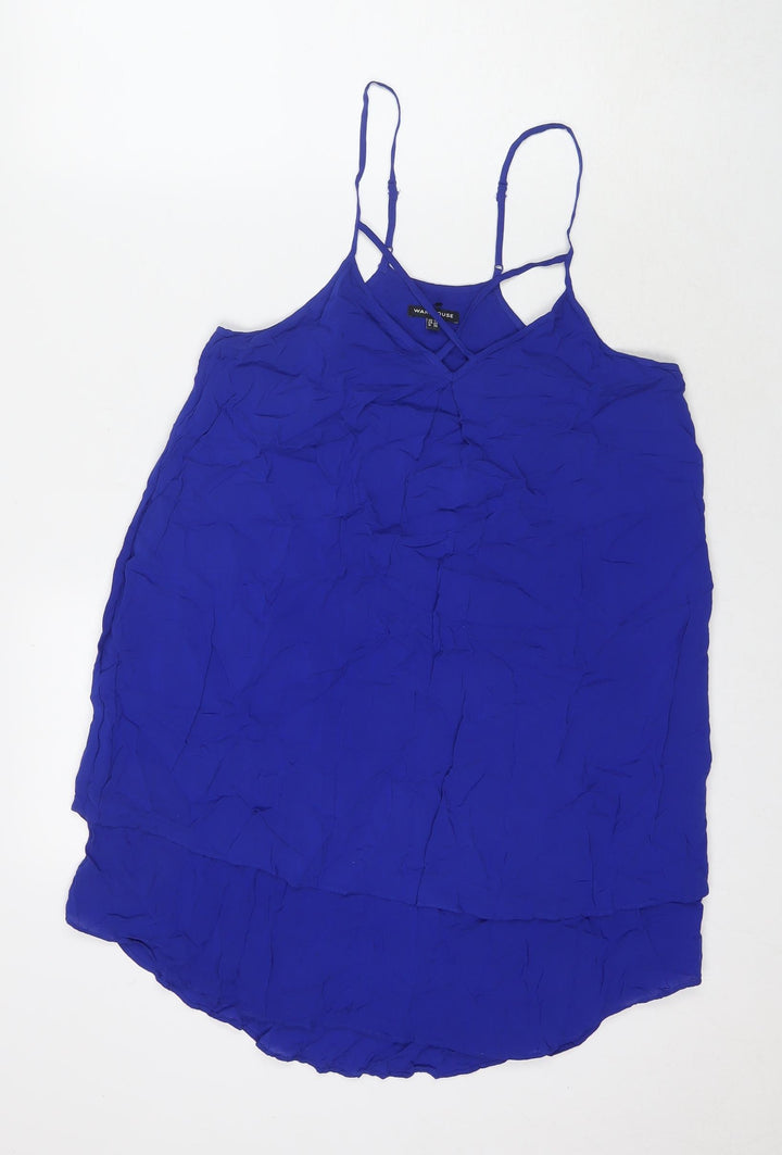 Warehouse Womens Blue Viscose Basic Tank Size 10 V-Neck