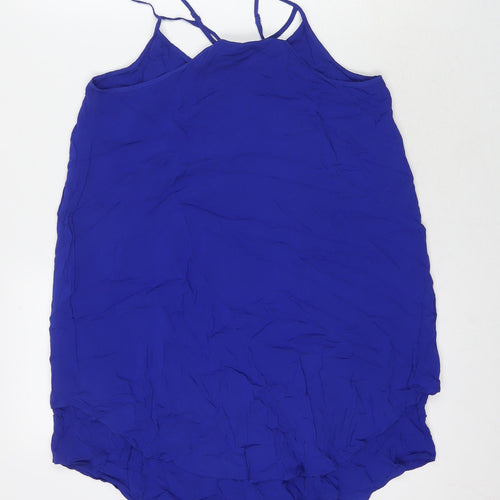 Warehouse Womens Blue Viscose Basic Tank Size 10 V-Neck
