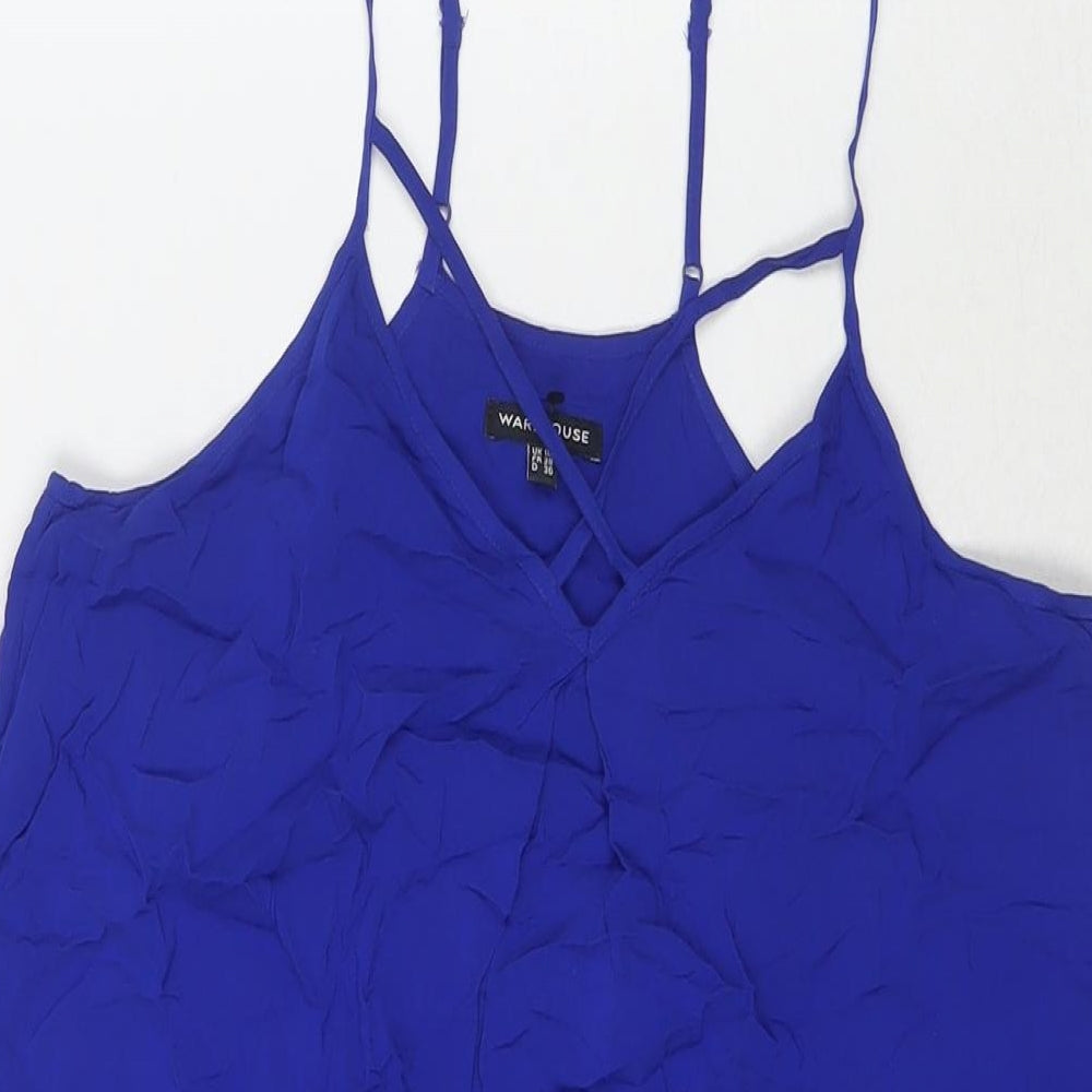 Warehouse Womens Blue Viscose Basic Tank Size 10 V-Neck