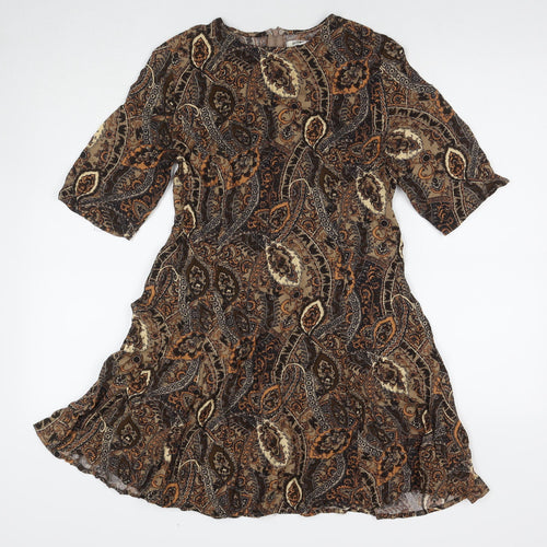 Glamorous Womens Brown Paisley Rayon A-Line Size M Round Neck Pullover