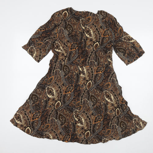 Glamorous Womens Brown Paisley Rayon A-Line Size M Round Neck Pullover