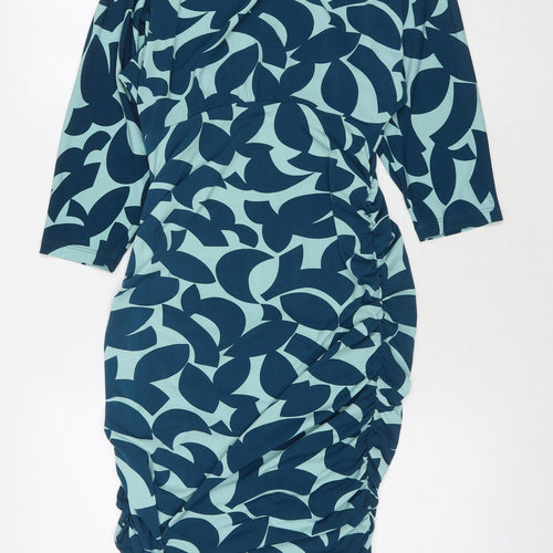 Kim&Co Womens Blue Geometric Polyester A-Line One Size Round Neck Pullover