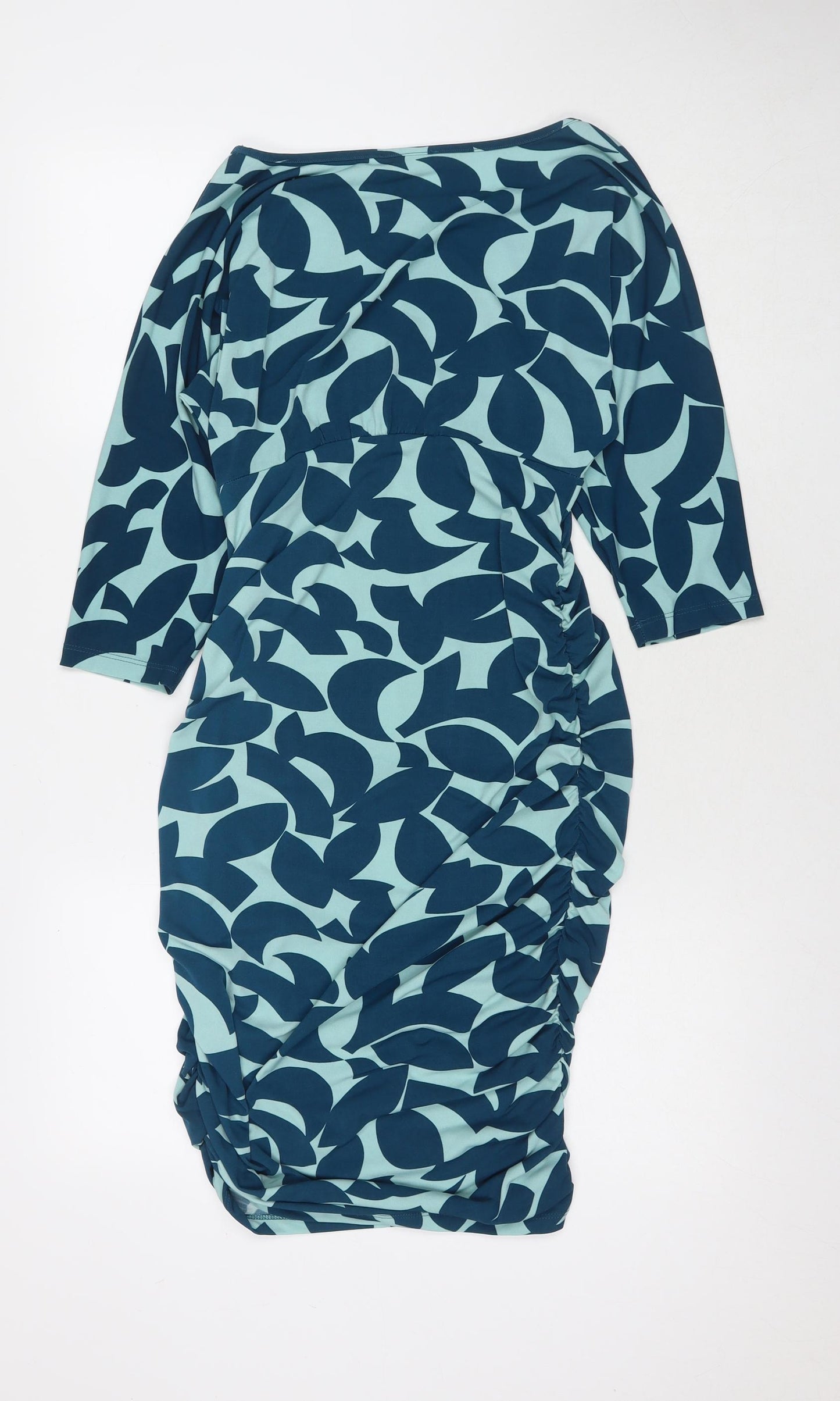Kim&Co Womens Blue Geometric Polyester A-Line One Size Round Neck Pullover